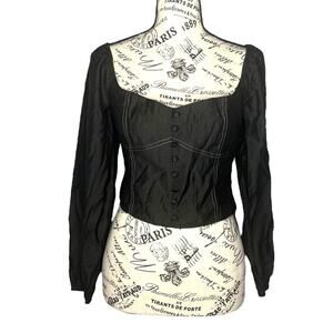 Et Clet (M) Front Button Reverse Stitch Smocked Back Off Shoulder Crop Top